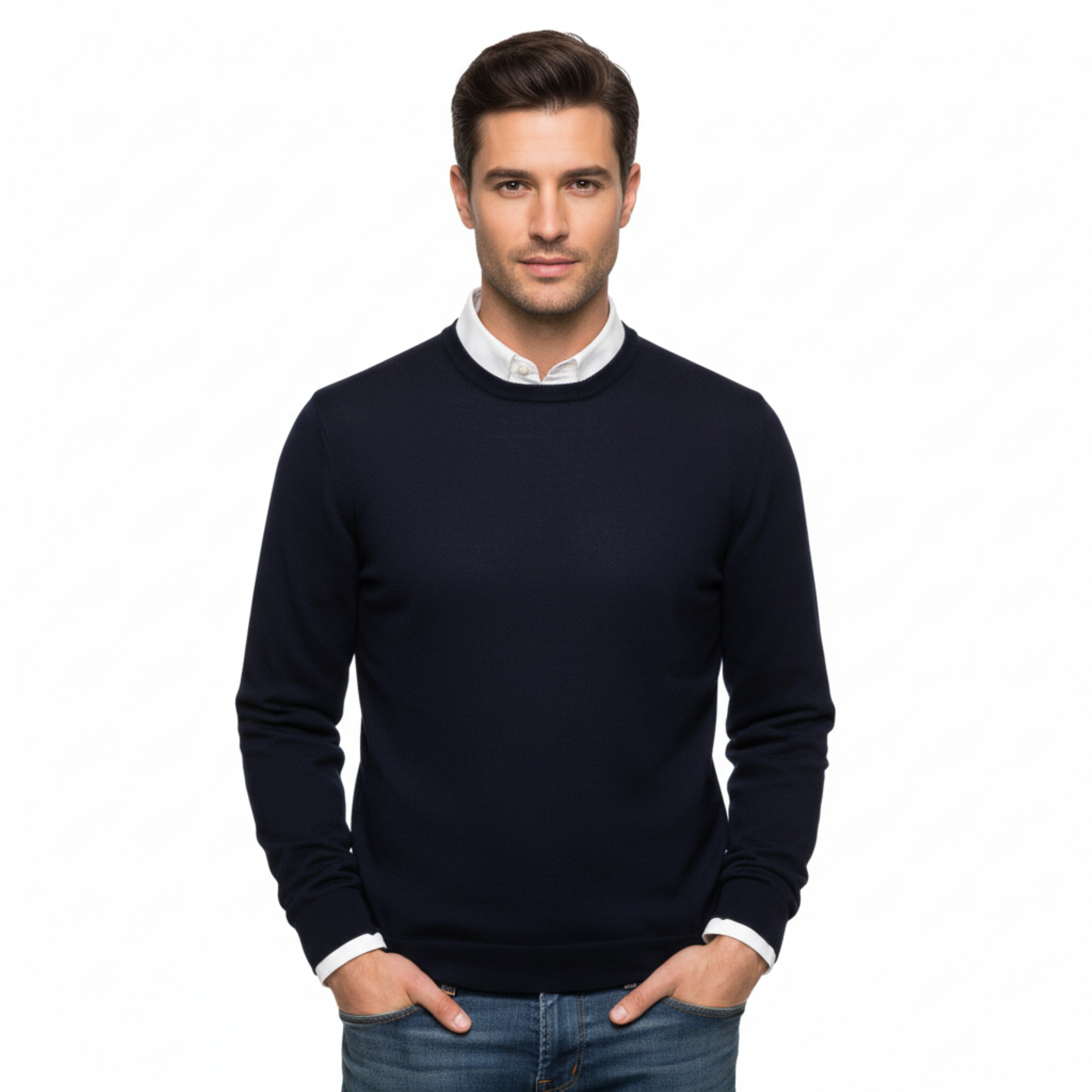 Williams Wilson Navy 100% Wool Suede Crewneck Sweater-