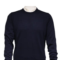 Williams Wilson Navy 100% Wool Suede Crewneck Sweater-