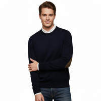 Williams Wilson Navy 100% Wool Suede Crewneck Sweater-