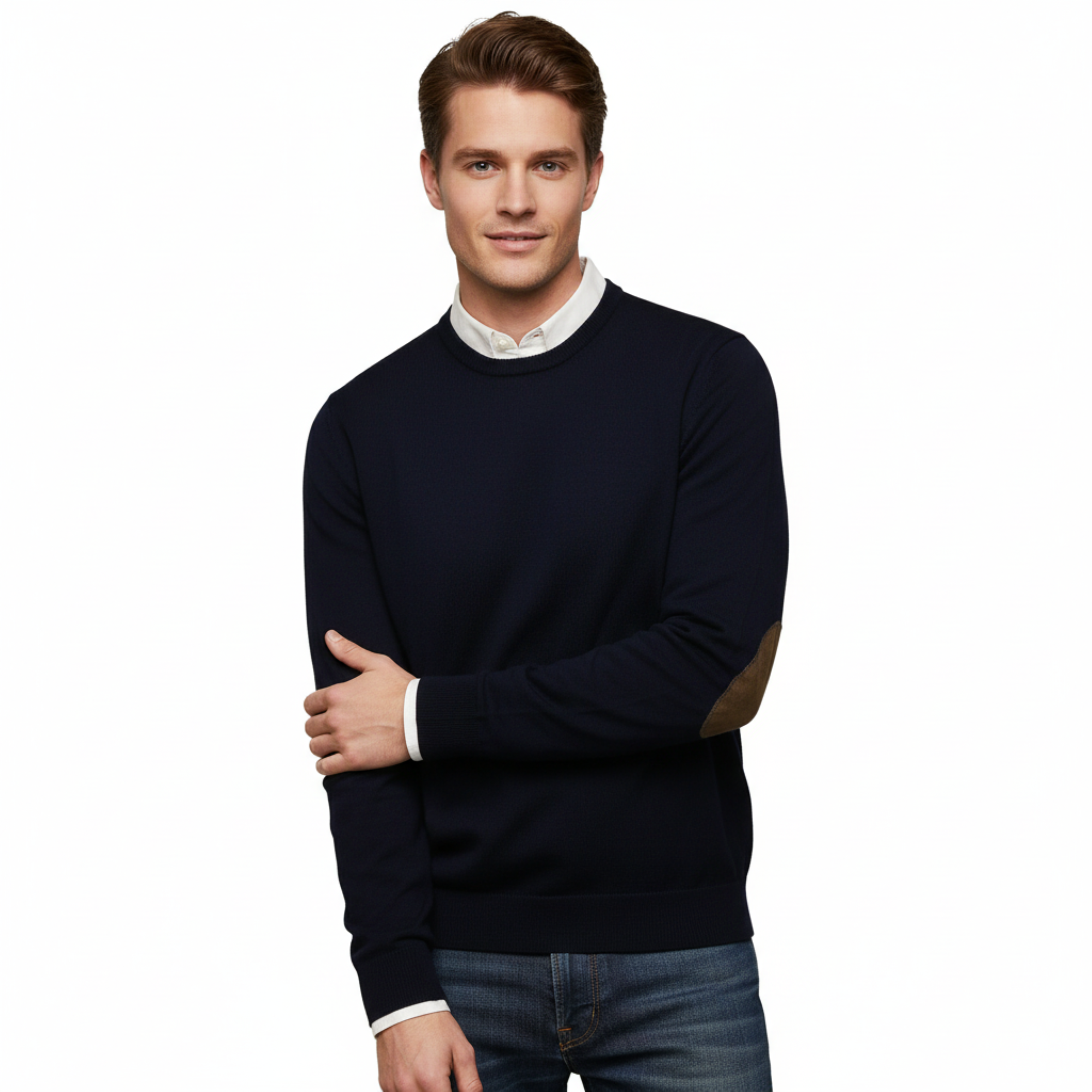 Williams Wilson Navy 100% Wool Suede Crewneck Sweater-