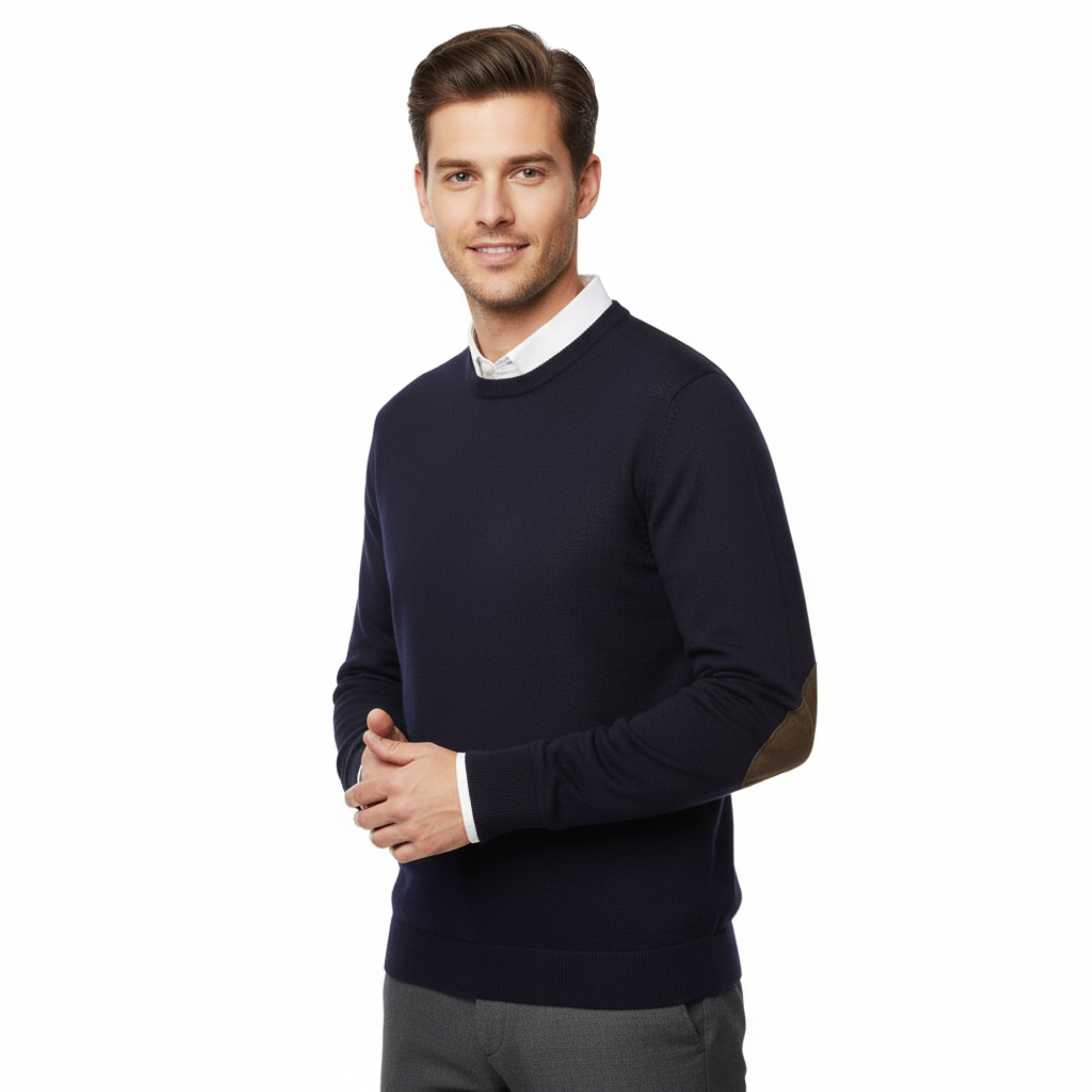 Williams Wilson Navy 100% Wool Suede Crewneck Sweater-