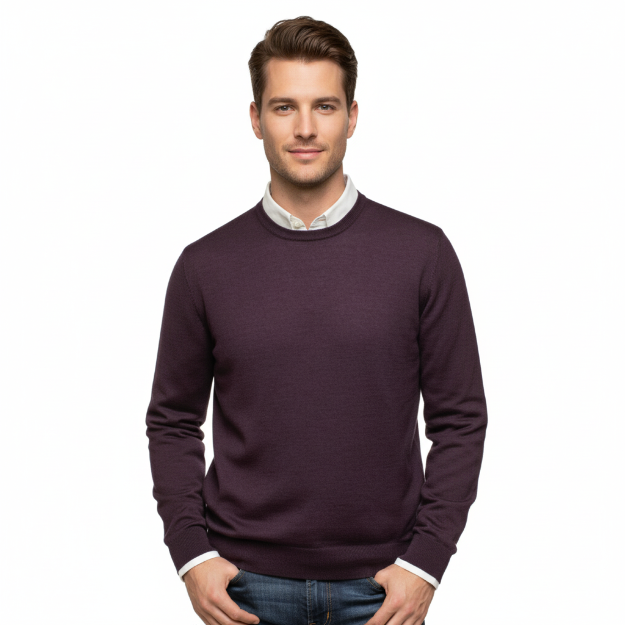 Williams Wilson Plum 100% Wool Suede Crewneck Sweater