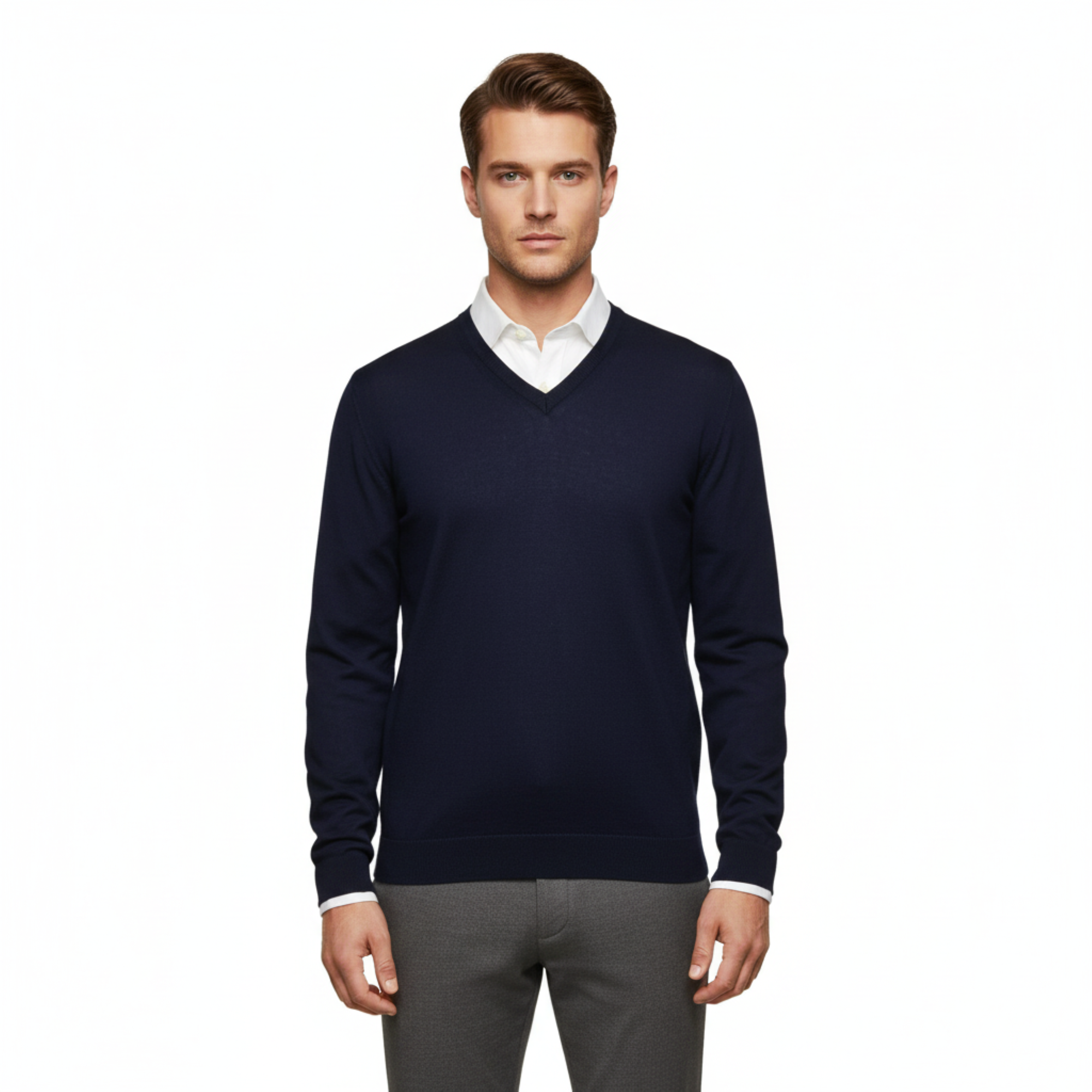 Williams Wilson Navy 100% Wool Suede VNeck Sweater