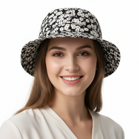 Dolce & Gabbana 100% Silk Black and White Floral Bucket Hat-