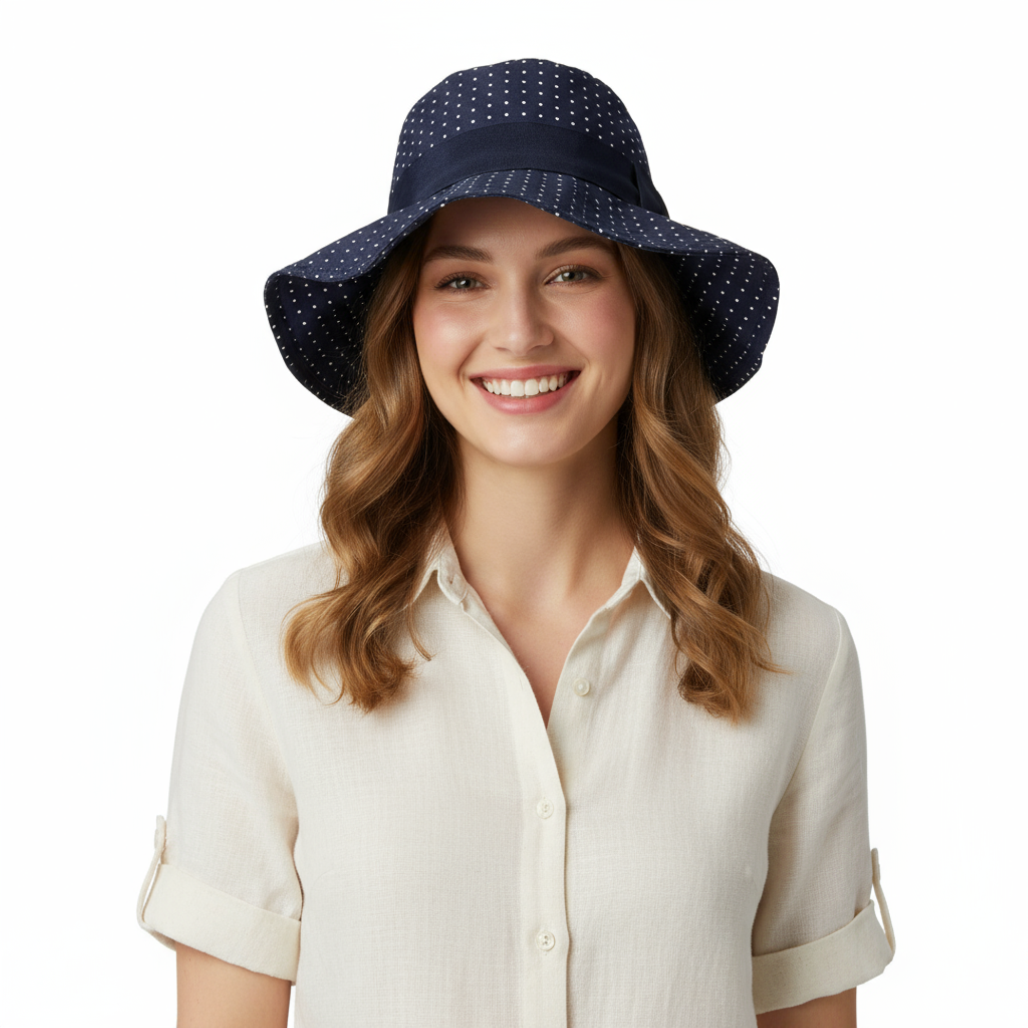 Dolce & Gabbana 100% Silk Black Polka Dot Bucket Hat with Floppy Brim-