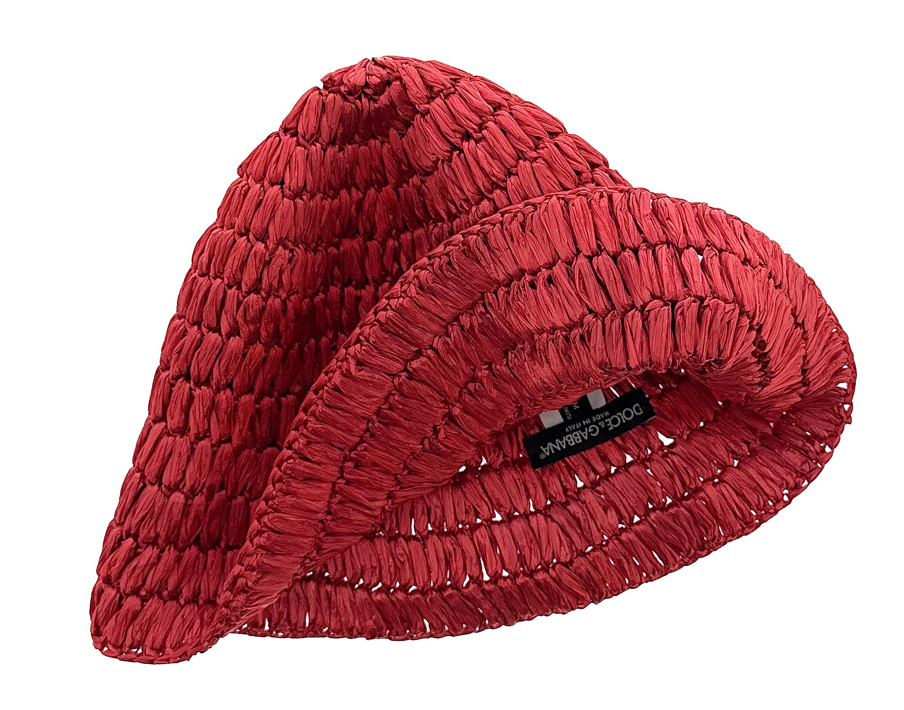 Dolce & Gabbana Red Woven Straw Bucket Hat - Chic Summer Beach Hat-M