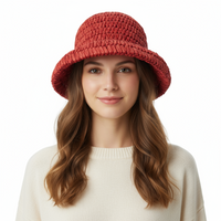 Dolce & Gabbana Red Woven Straw Bucket Hat - Chic Summer Beach Hat-M