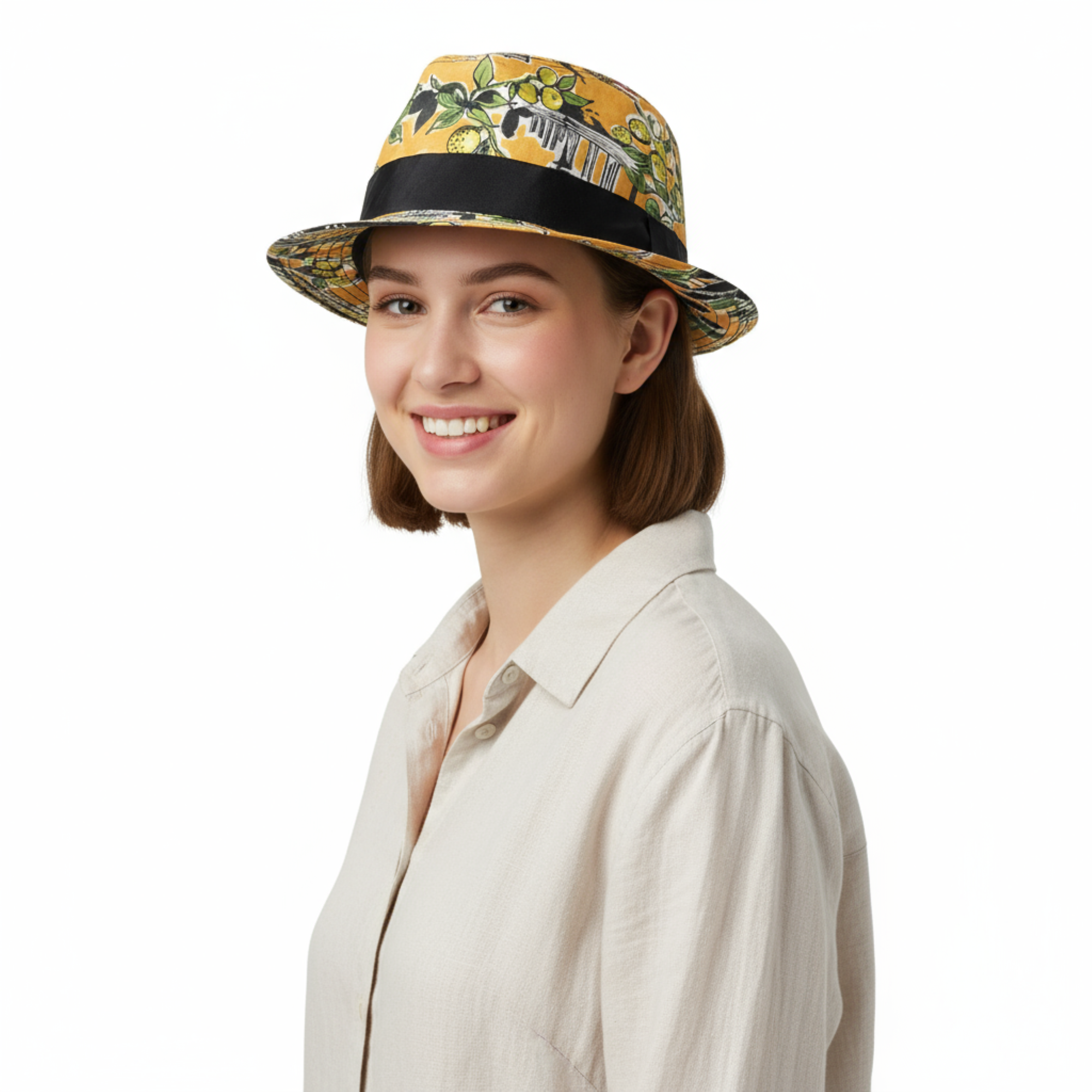 Dolce & Gabbana Silk Yellow Lemon Printed Sun Hat