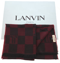 Lanvin Red Elegant Black with Modern Striped 100% Wool Scarf