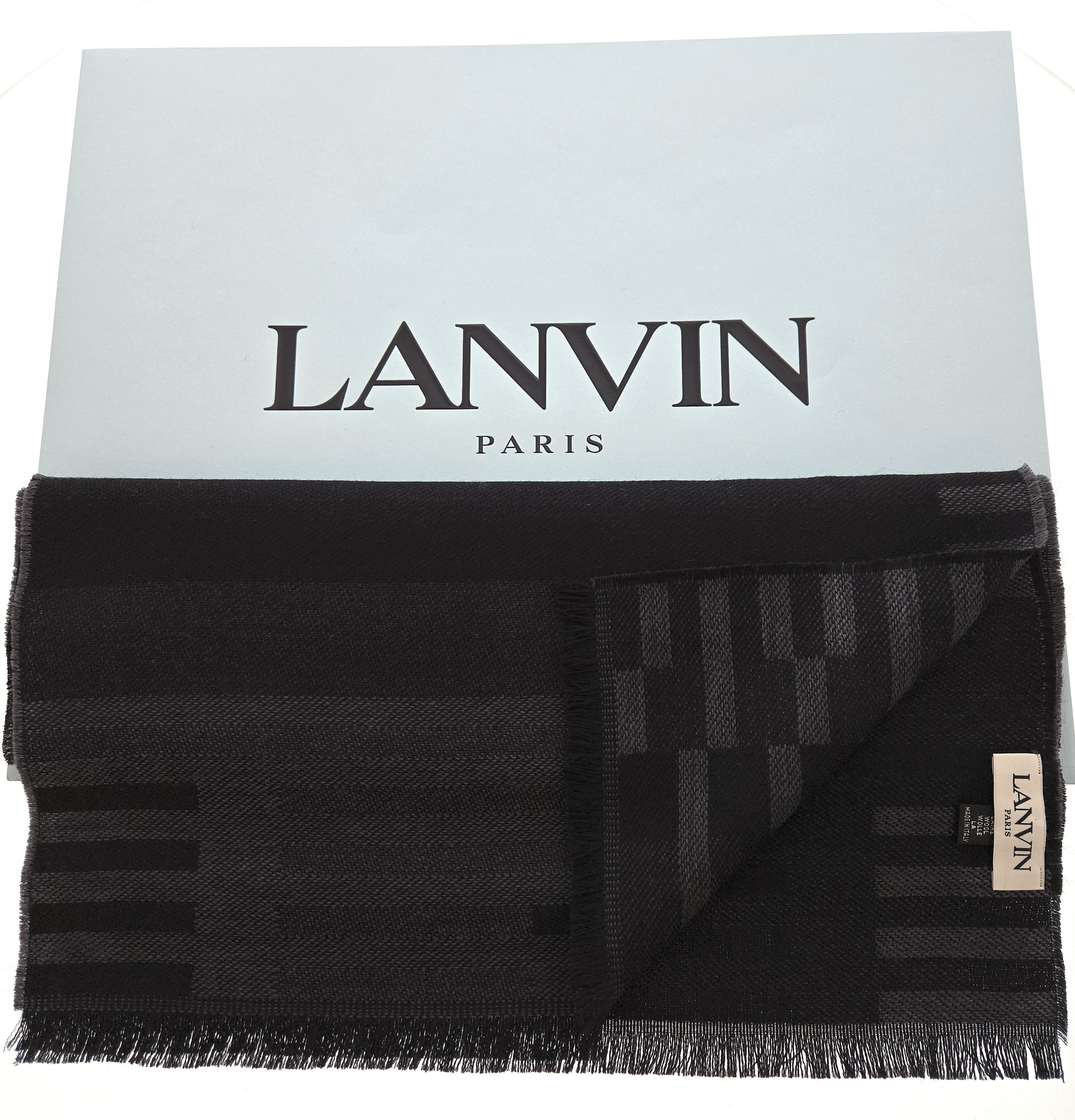 Lanvin Gray Luxurious Modern 100% Wool Scarf