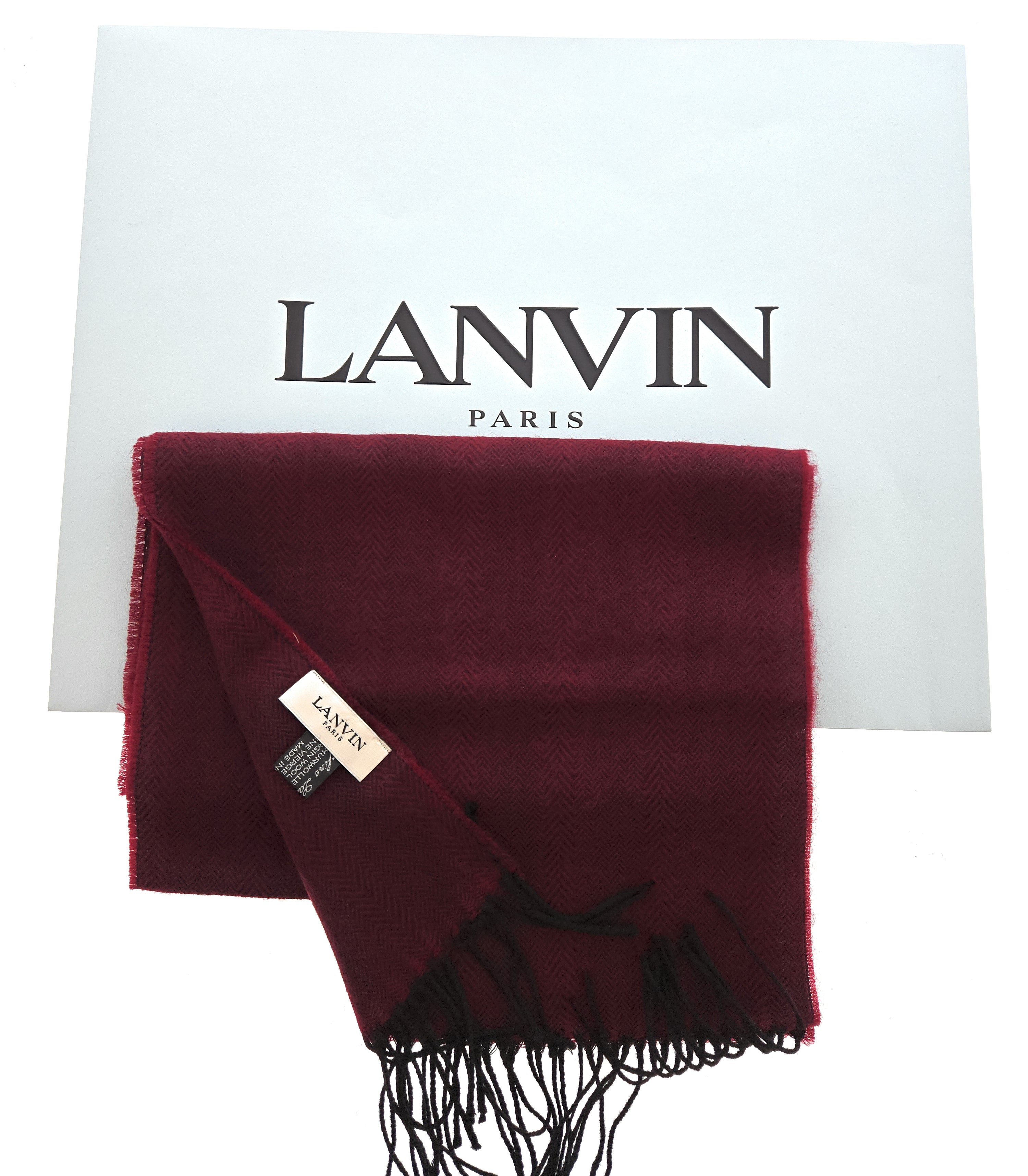 Lanvin Burgundy Luxurious Modern 100% Virgin Wool Scarf