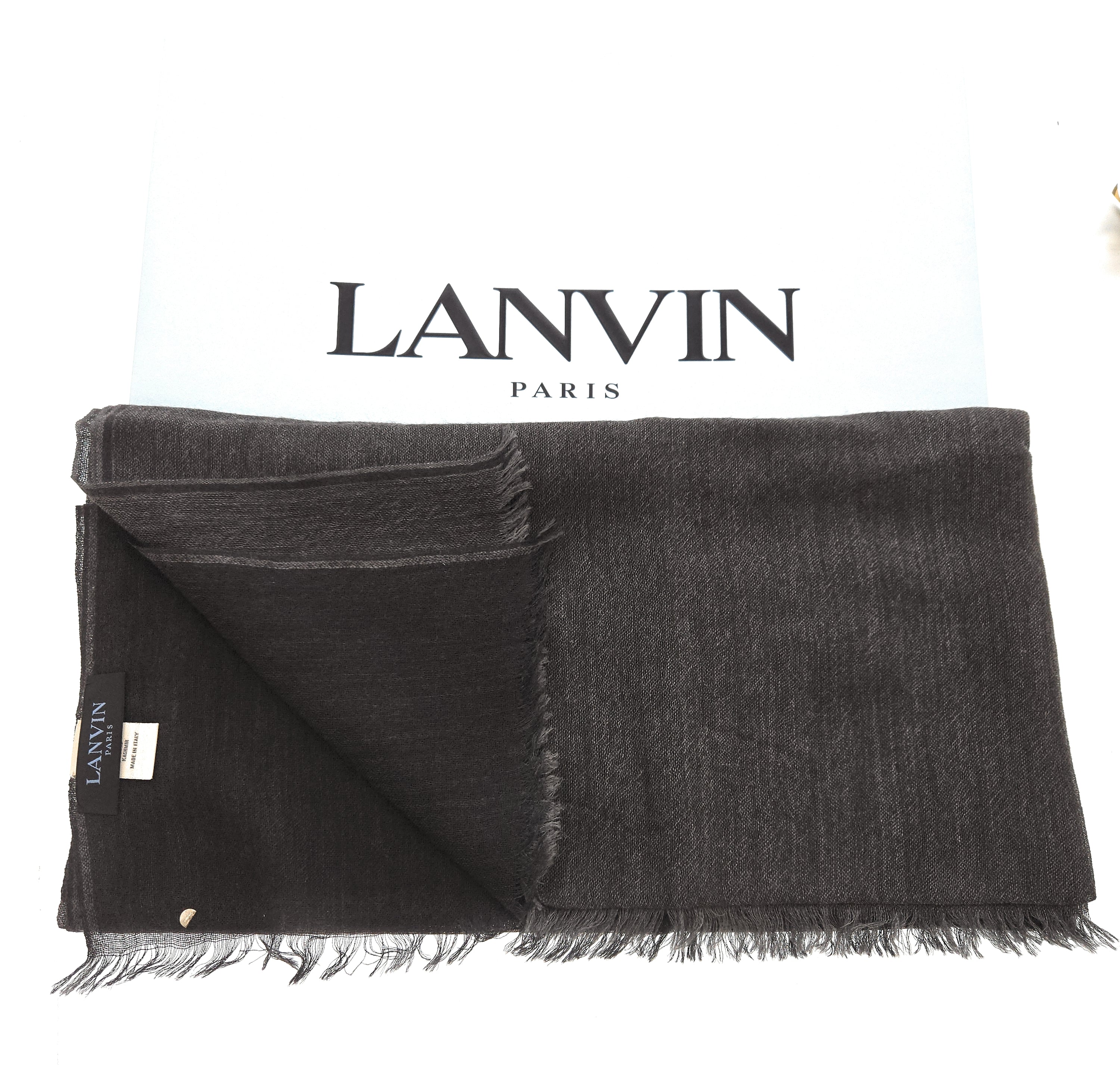 Lanvin Gray Luxurious Modern 100% Cashmere Scarf
