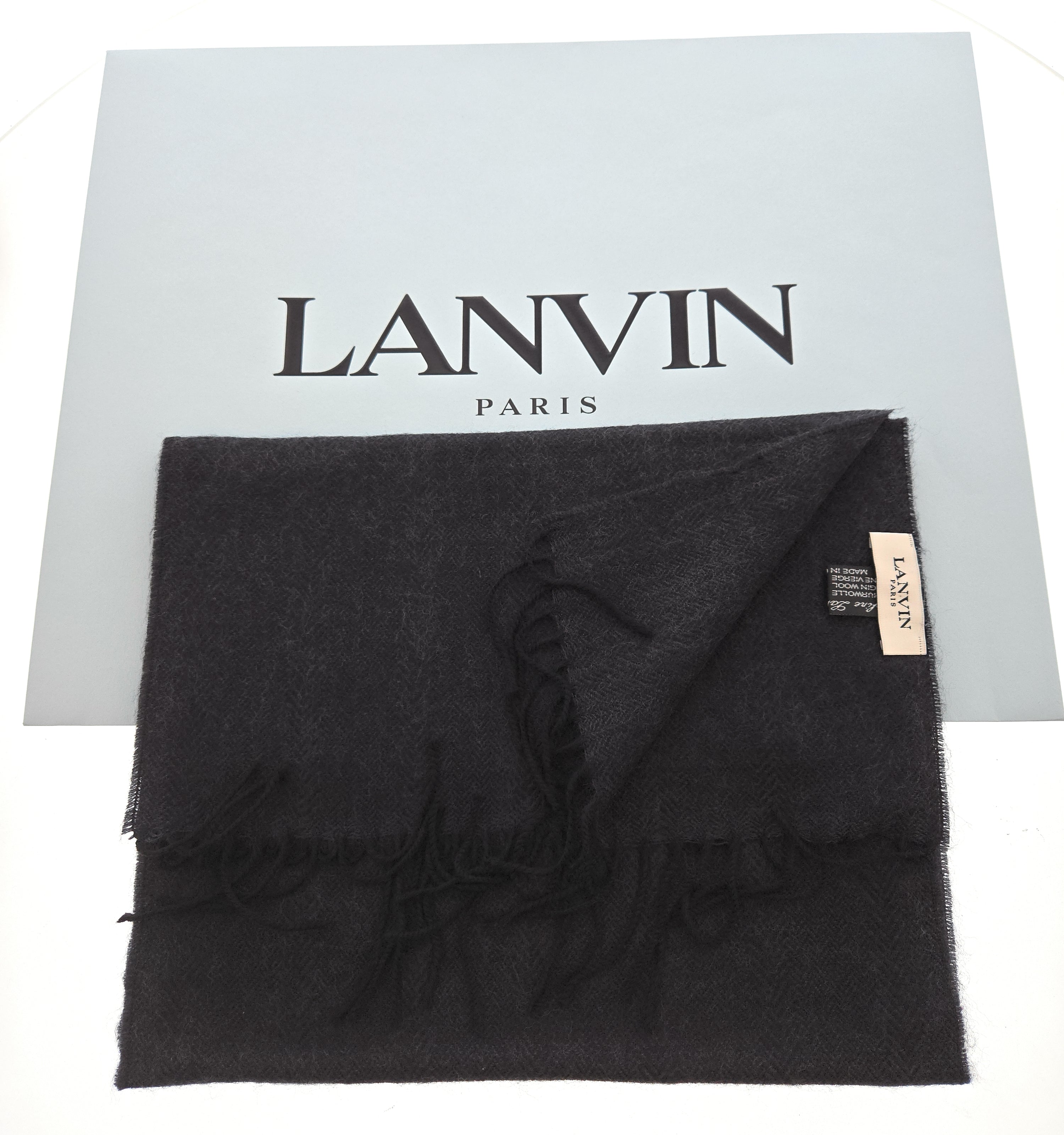 Lanvin Black Luxurious Modern 100% Wool Scarf