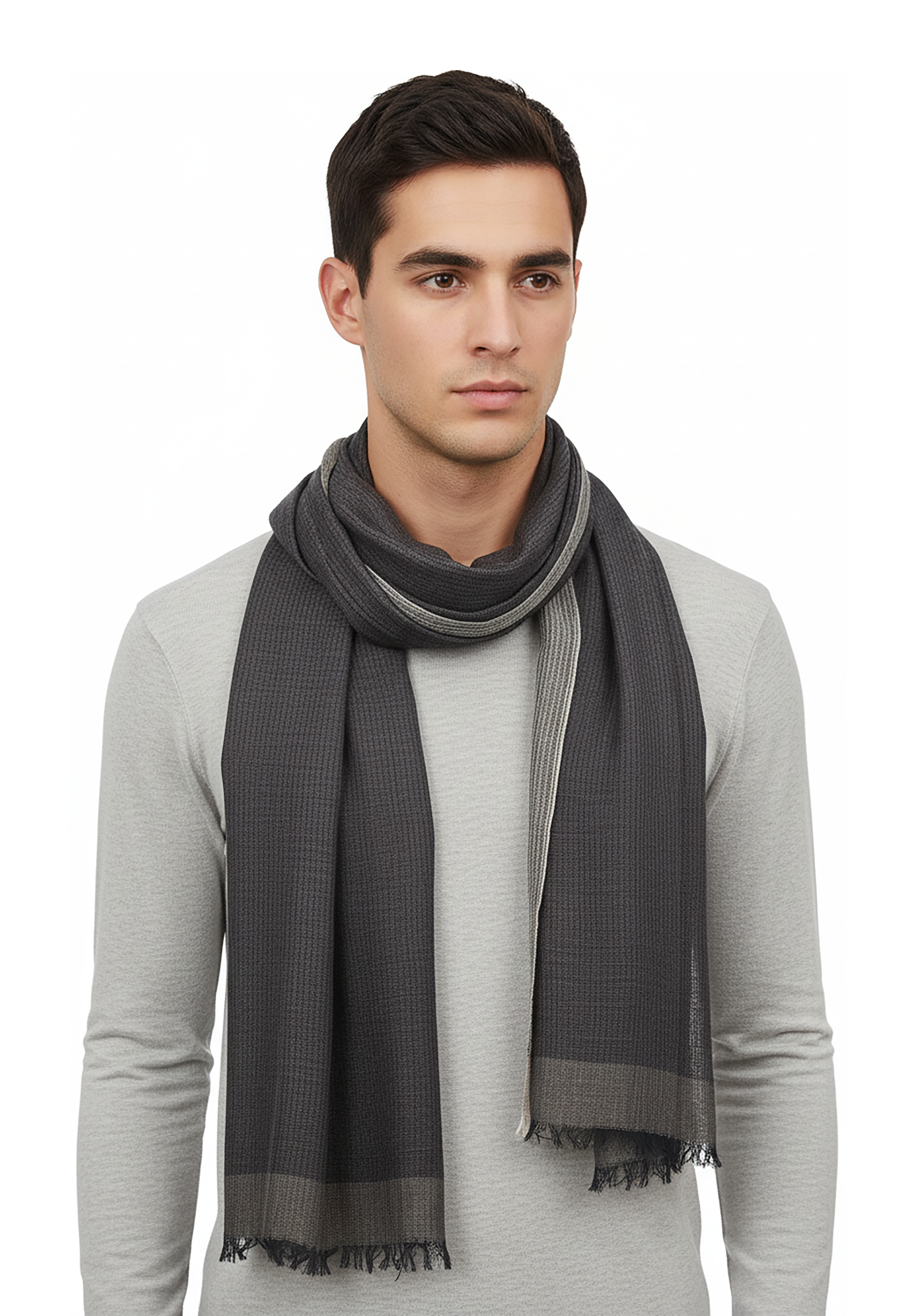 Lanvin Soft Luxurious Linen Cotton Blend Gray Fringe Scarf