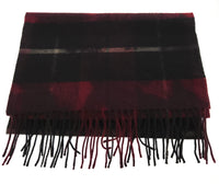 Lanvin 100% Wool Scarf – Plaid Burgundy and Black, Fringed Winter Wrap