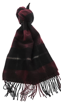 Lanvin 100% Wool Scarf – Plaid Burgundy and Black, Fringed Winter Wrap