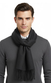 Luxurious Cashemere Blend Scarf with Fringed Ends - Charcoal Grey