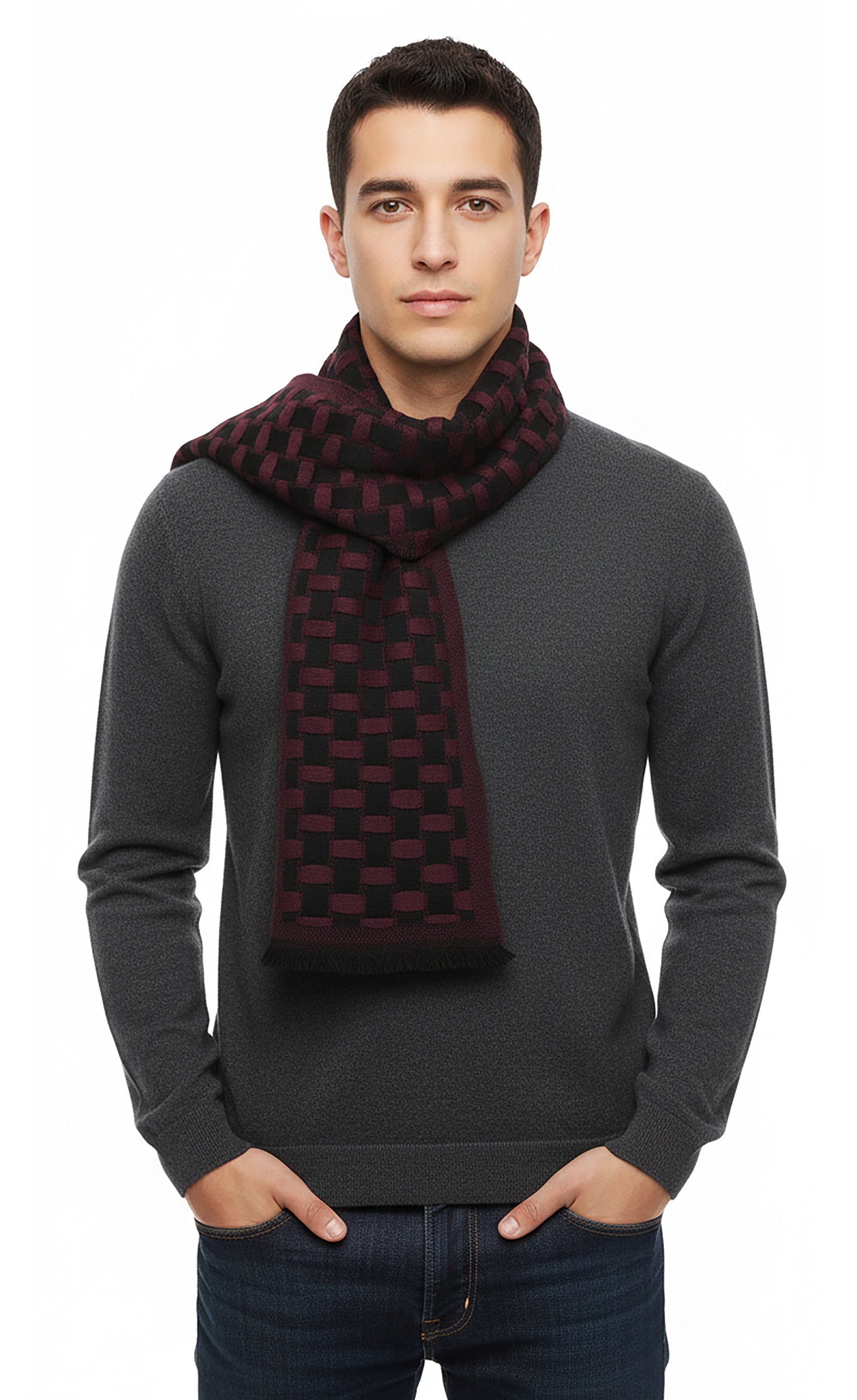 Lanvin Soft Luxurious 100% Wool Red Fringe Scarf