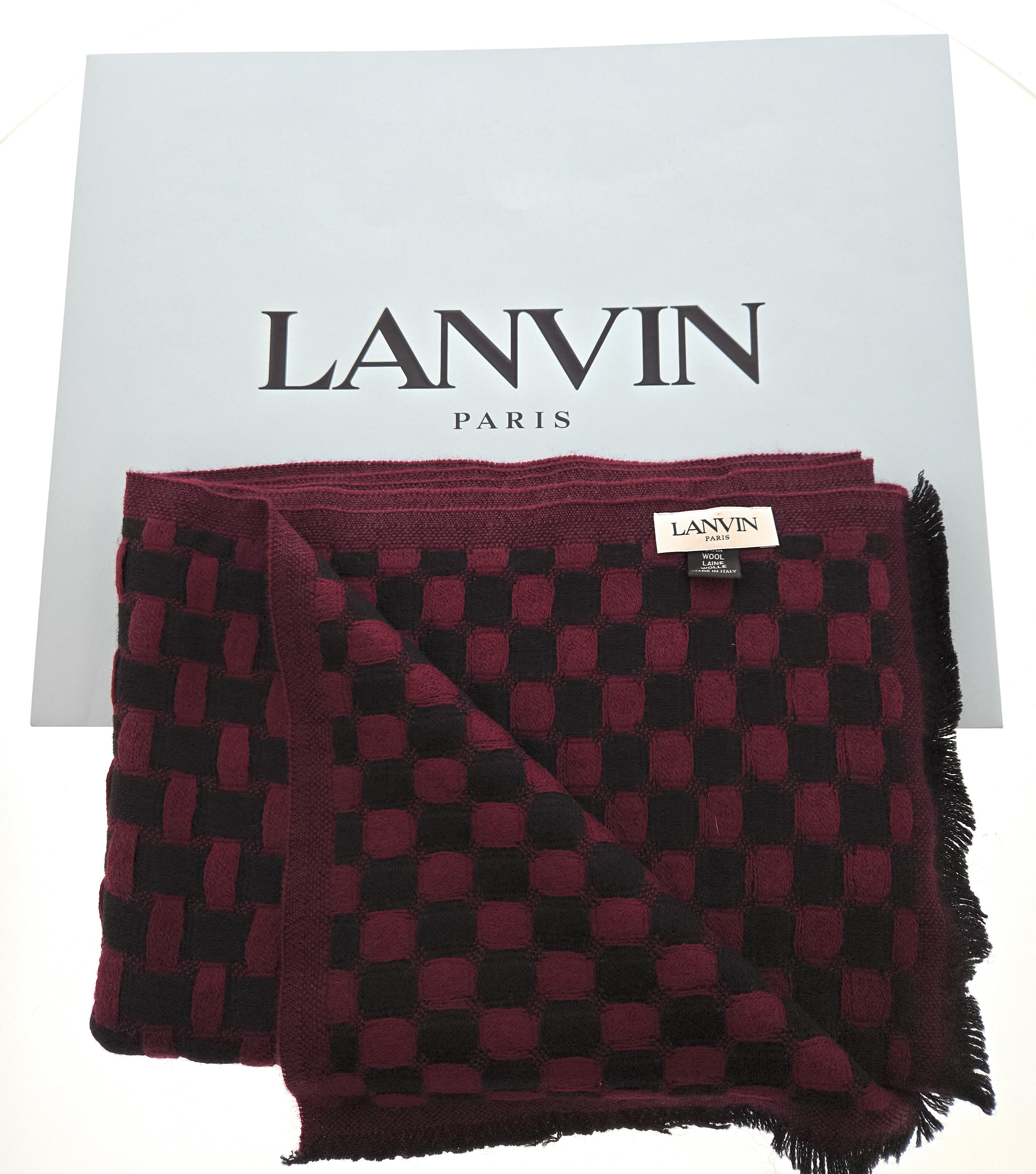 Lanvin Soft Luxurious 100% Wool Red Fringe Scarf