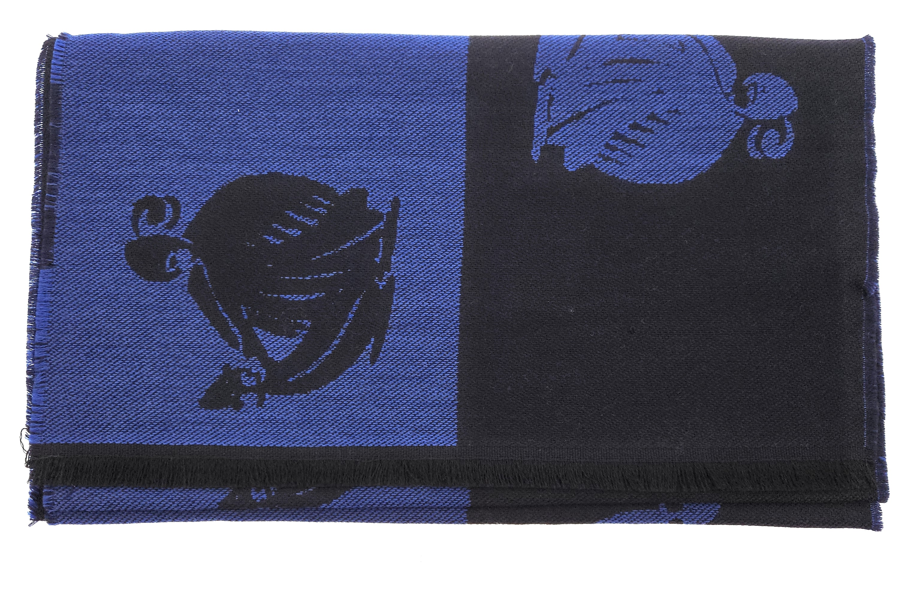 Lanvin Soft Luxurious 100% Wool blue Fringe Scarf
