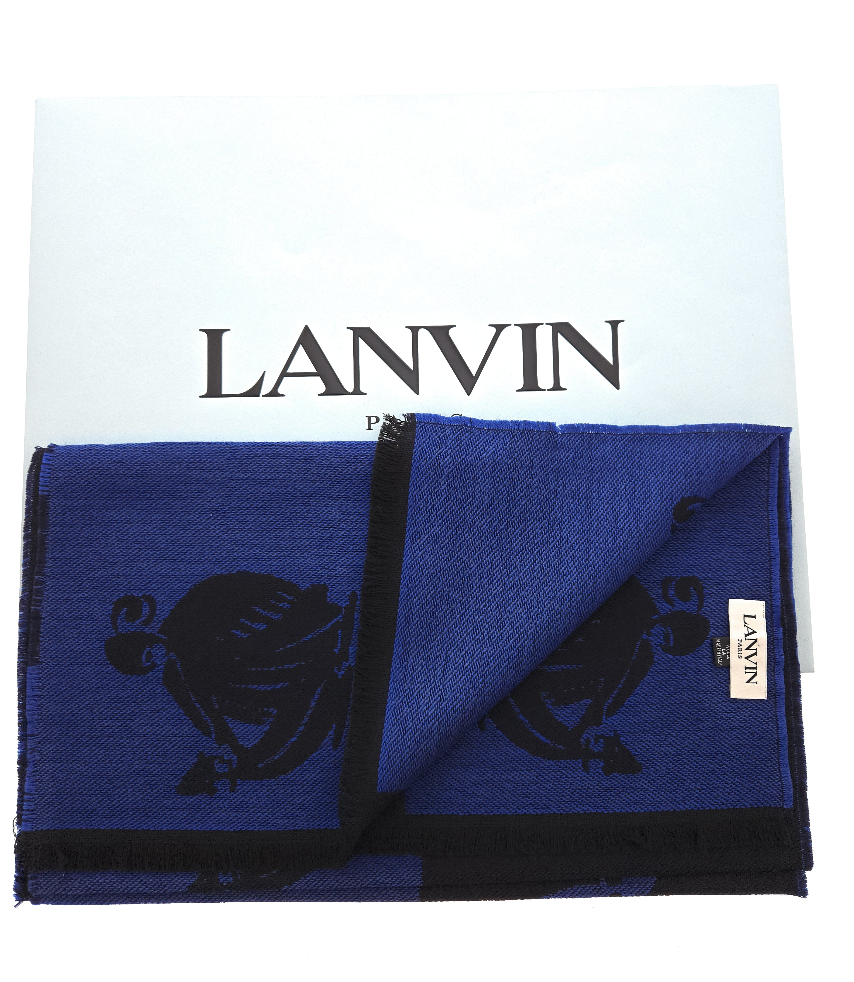 Lanvin Soft Luxurious 100% Wool blue Fringe Scarf