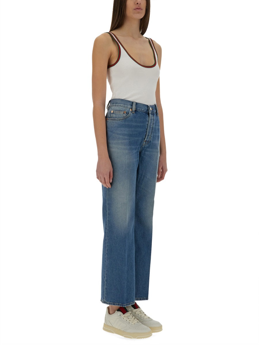 Gucci Women Denim Pants With Logo Label