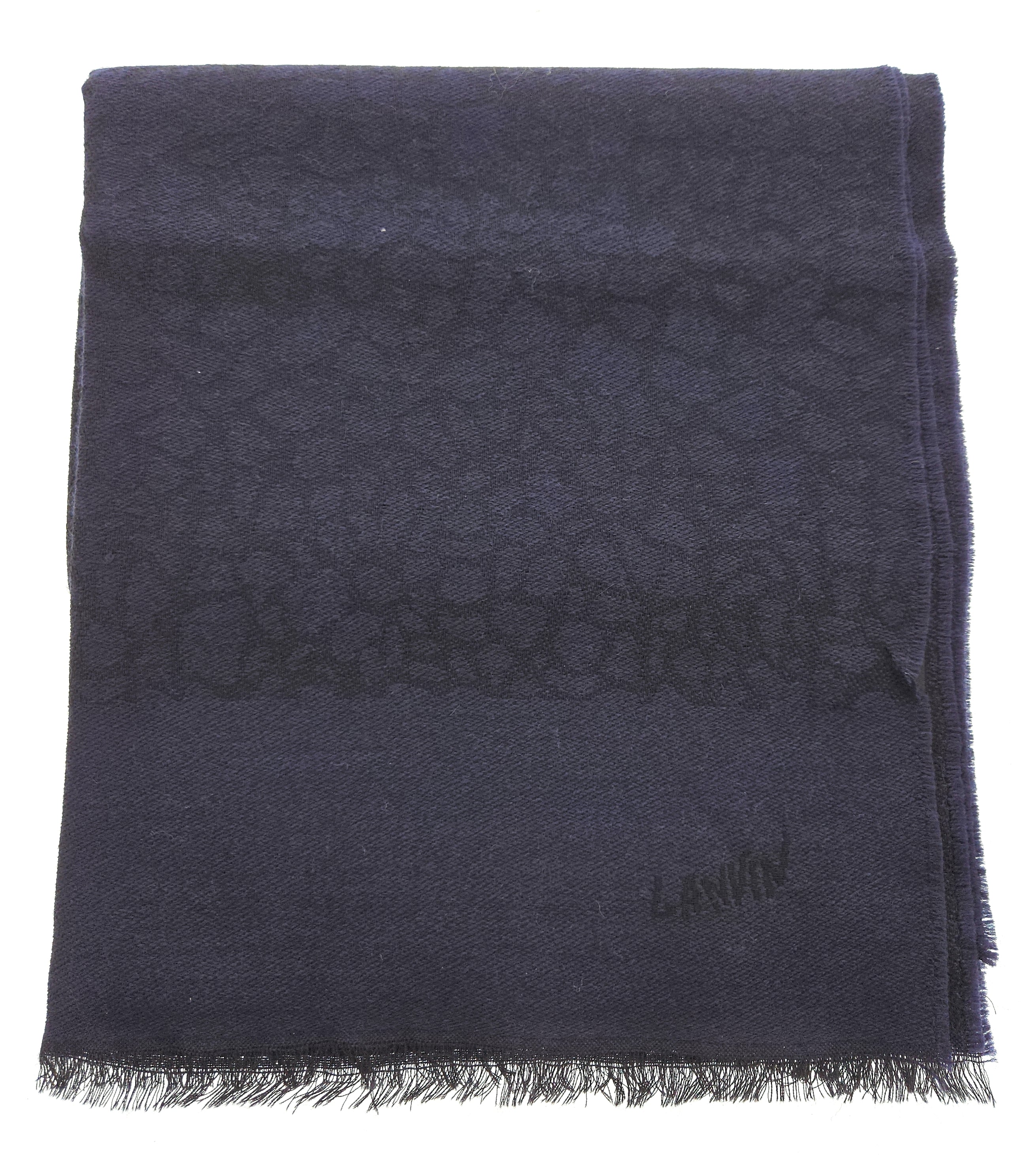 Lanvin Soft Luxurious 100% Wool Blue Fringe Scarf