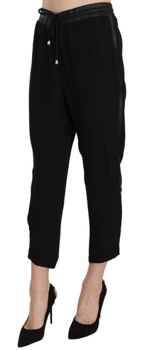 Guess Black Polyester High Waist Cropped Trousers Women's Pants