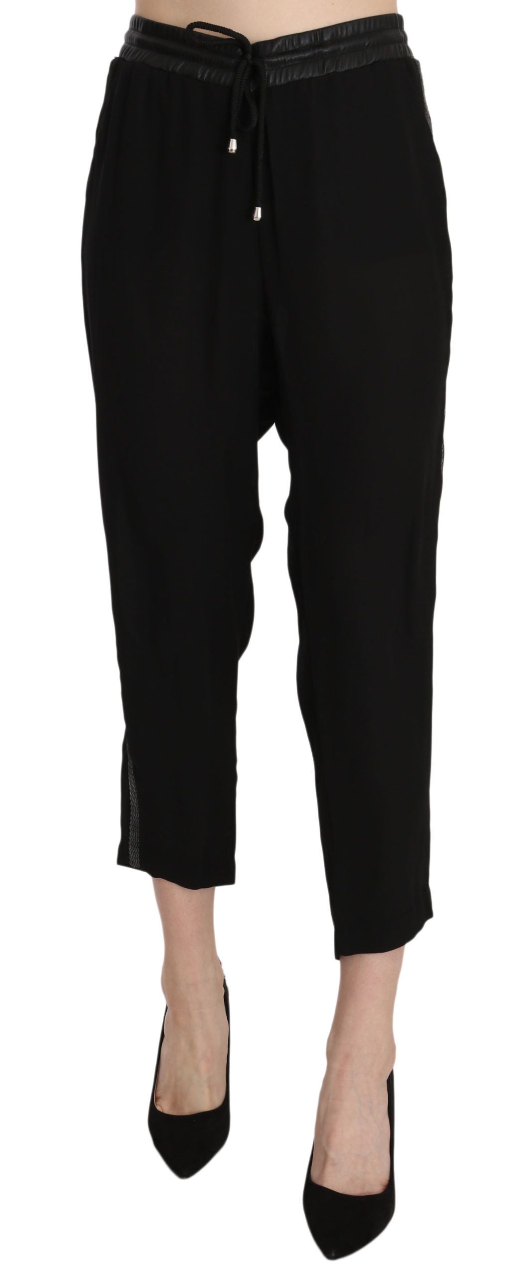 Guess Black Polyester High Waist Cropped Trousers Women's Pants