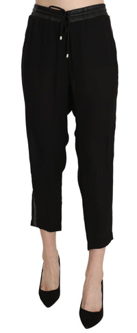 Guess Black Polyester High Waist Cropped Trousers Women's Pants