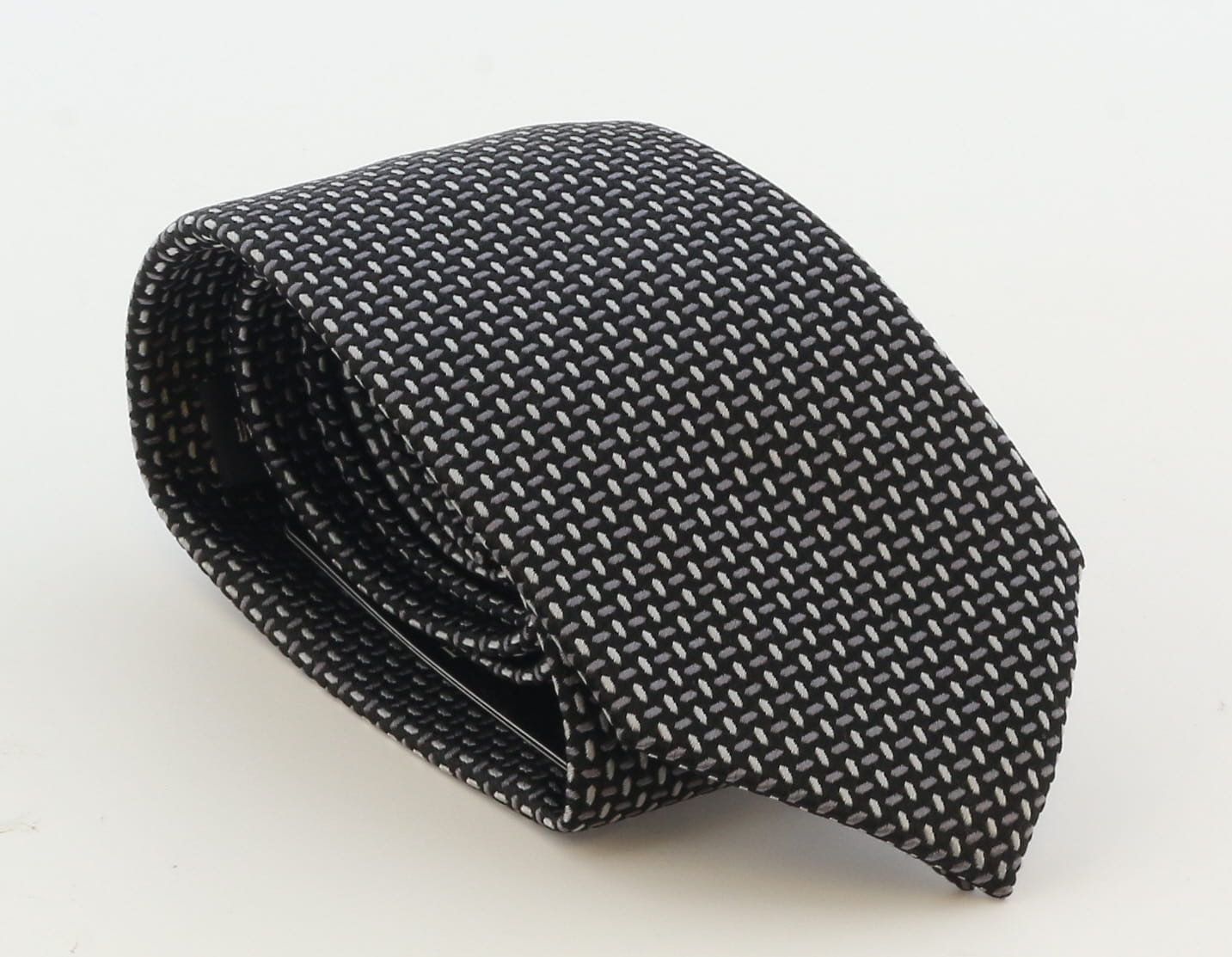 Emporio Armani Mens Black & Grey Grey Dotted Tie – Made in Italy