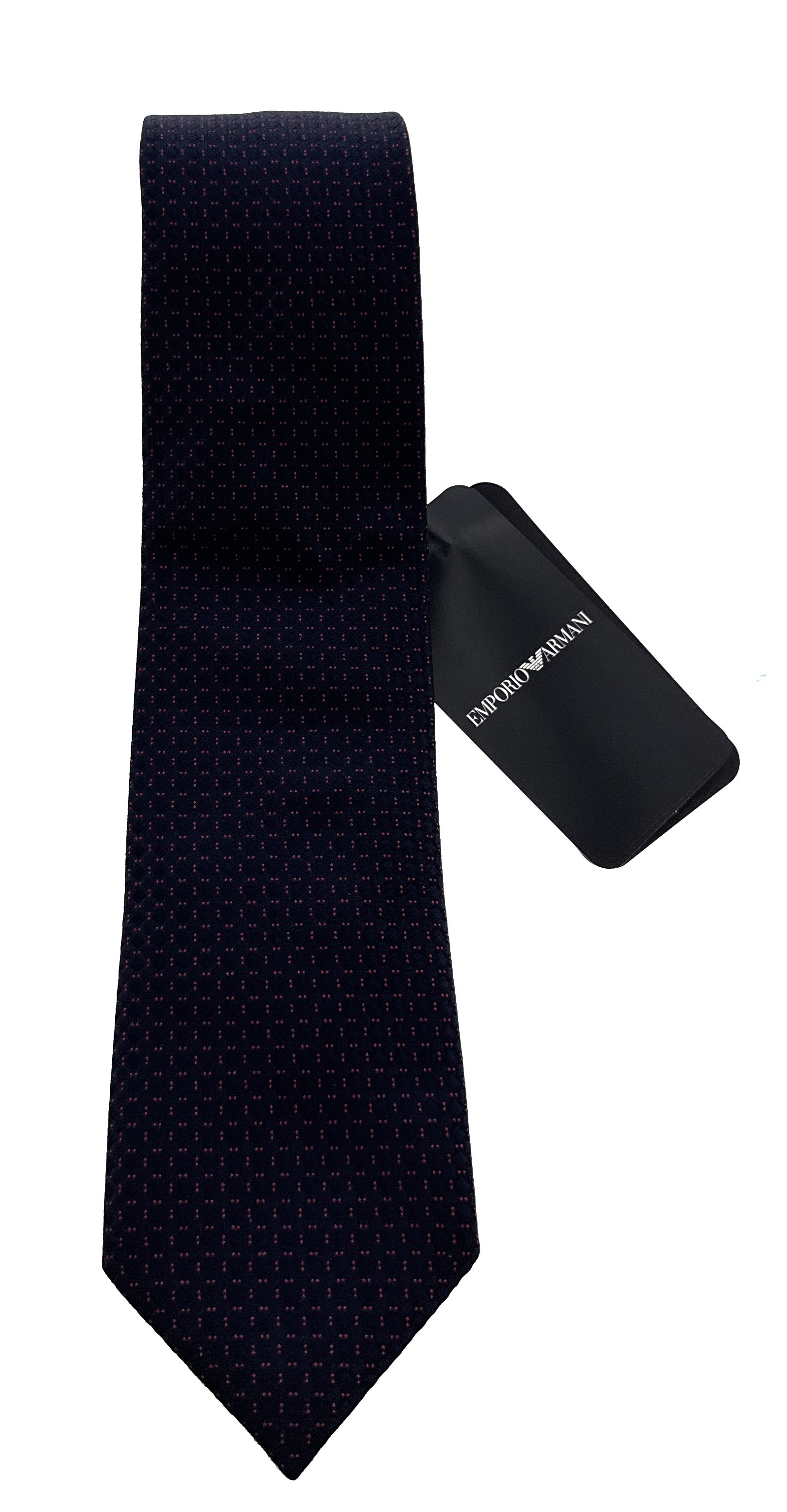 Emporio Armani Marine Blue Red Dotted Polyester-Silk Blend Tie – 3in