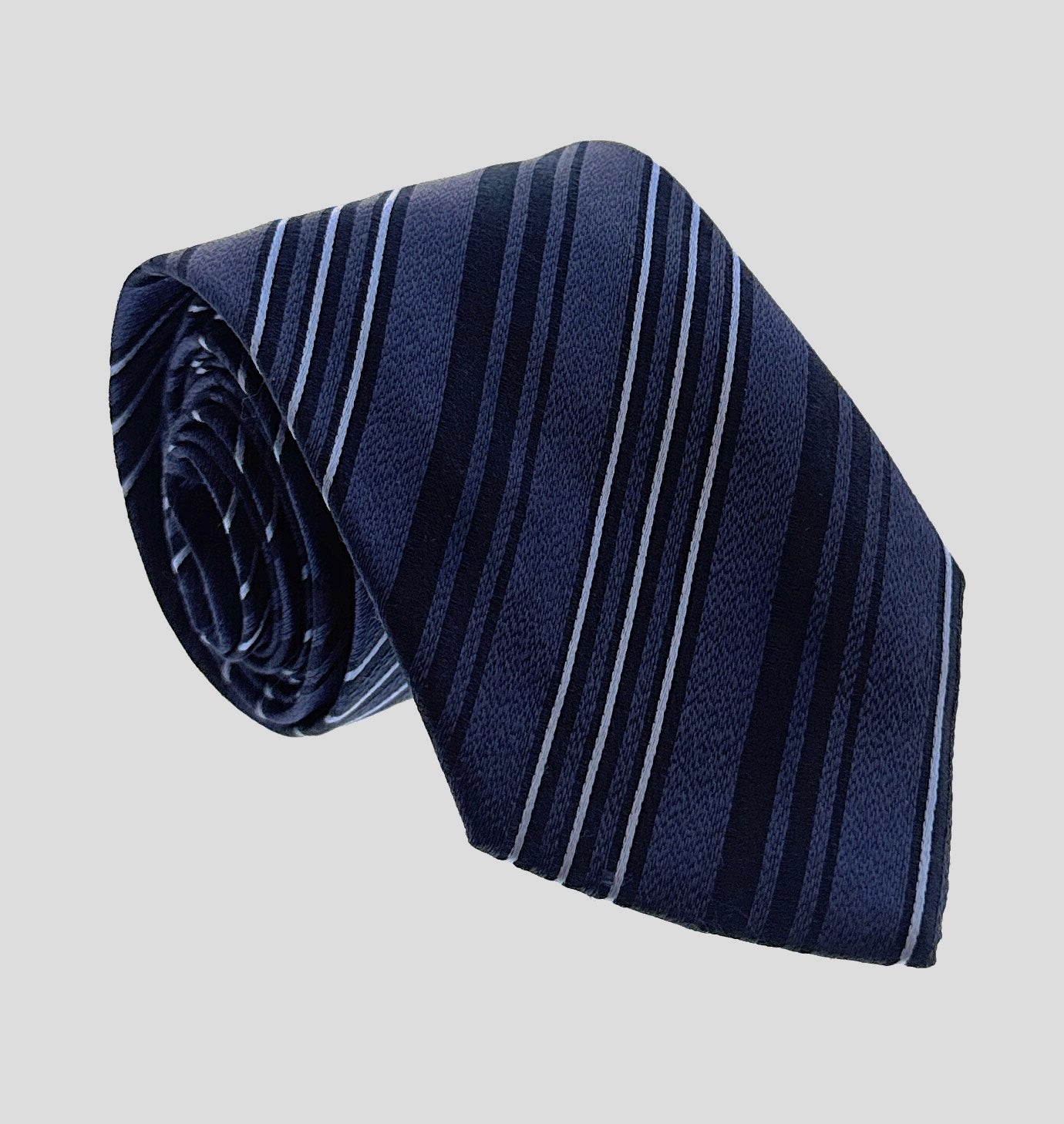 Emporio Armani Mens Blue Striped Tie – Made in Italy