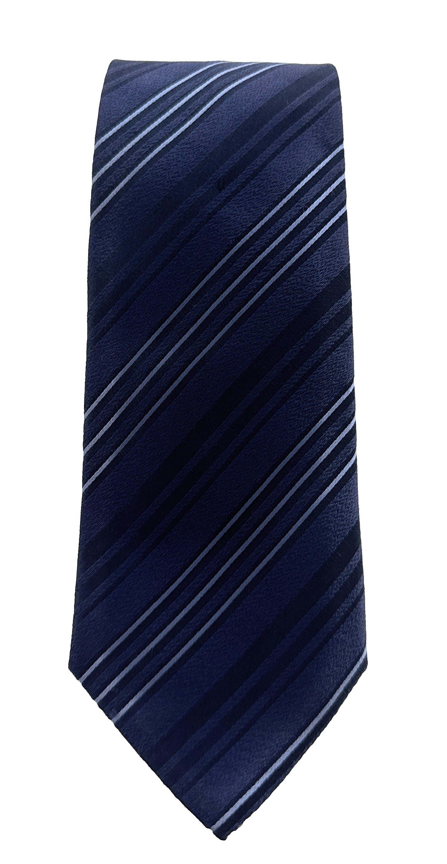 Emporio Armani Mens Blue Striped Tie – Made in Italy