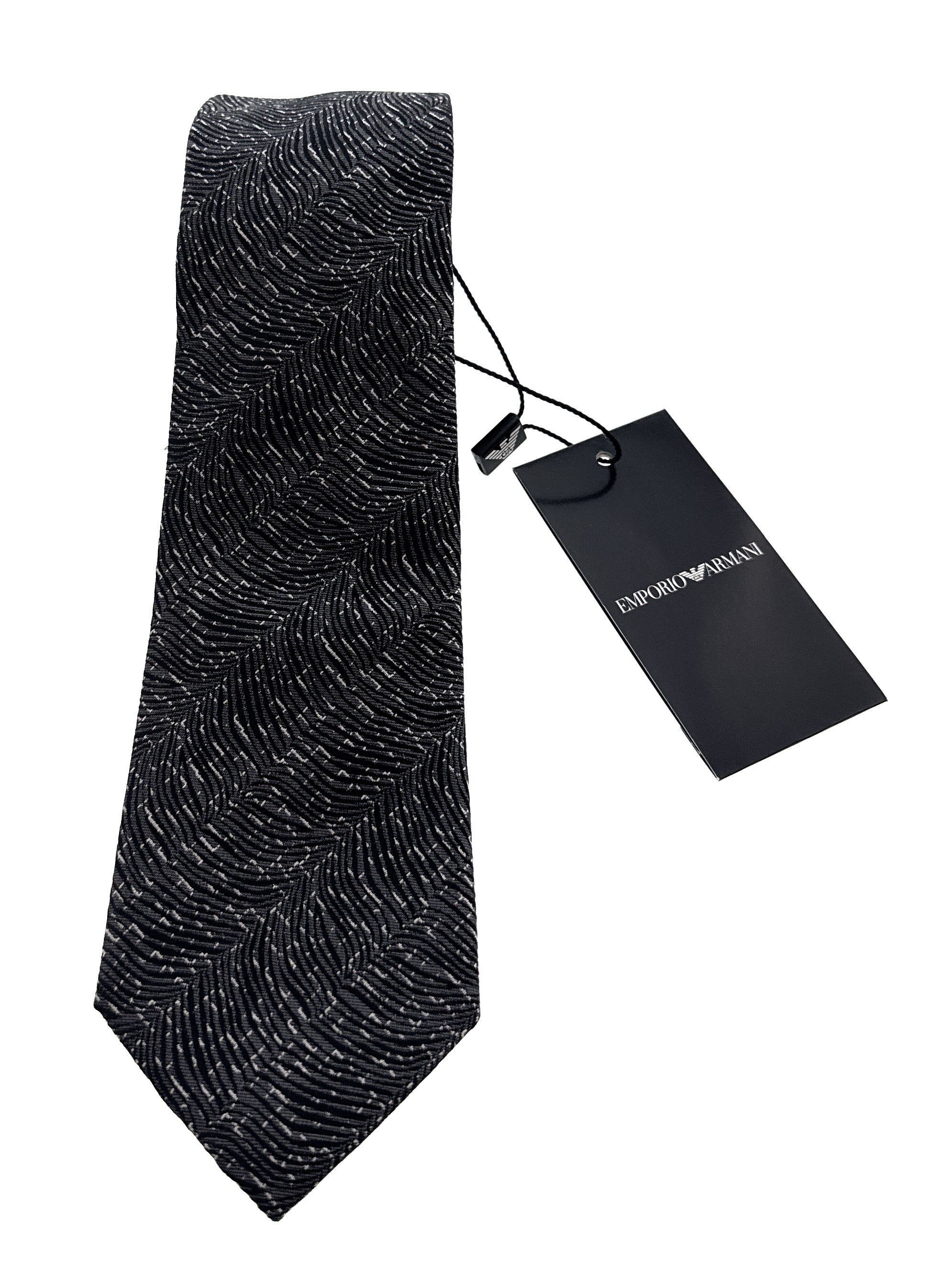 Emporio Armani Charcoal Abstract Polyester-Silk Blend Tie – 3in