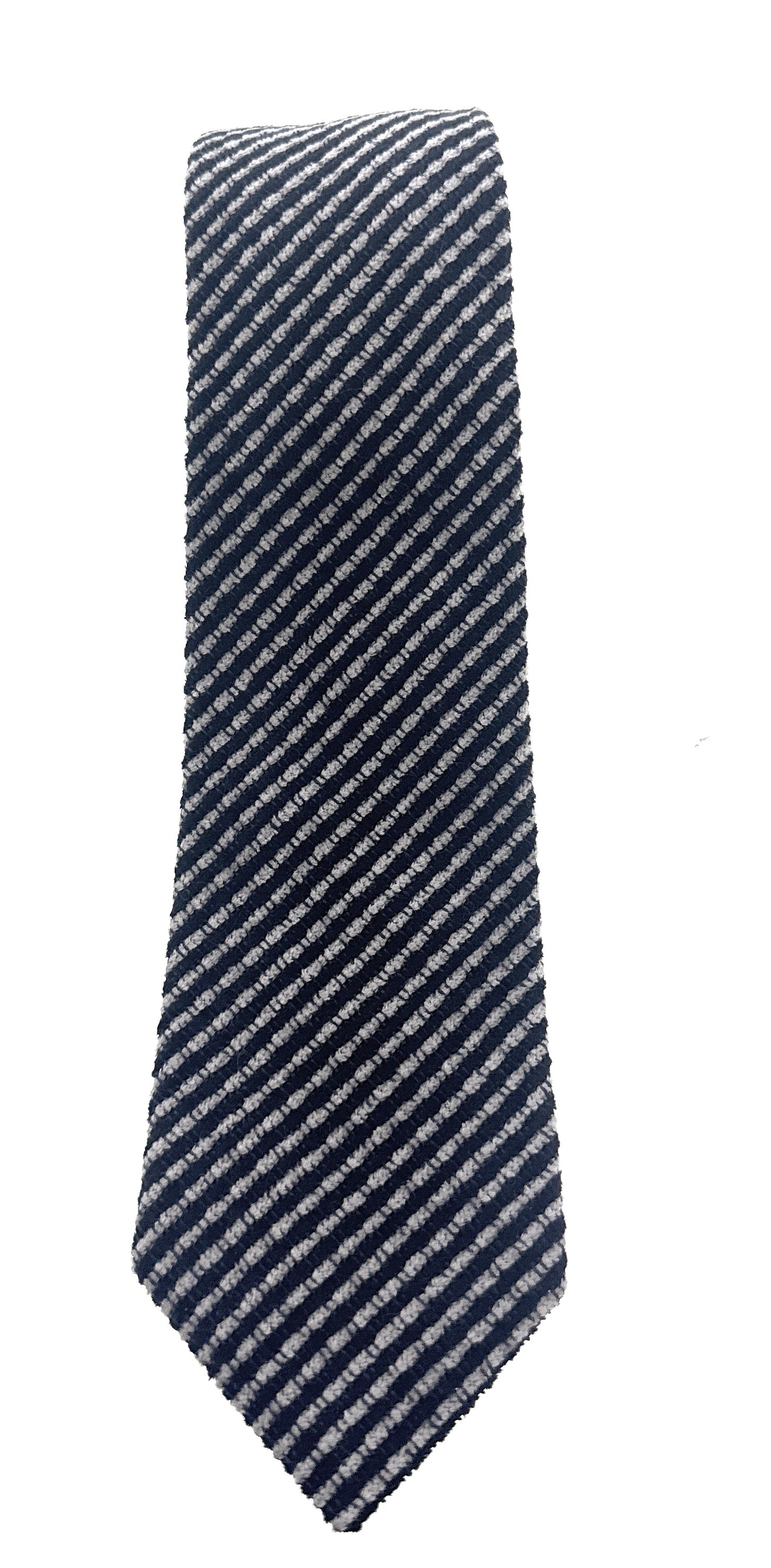 Emporio Armani Mens Black Striped Tie – Made in Italy