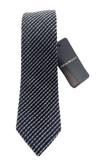 Emporio Armani Mens Black Striped Tie – Made in Italy