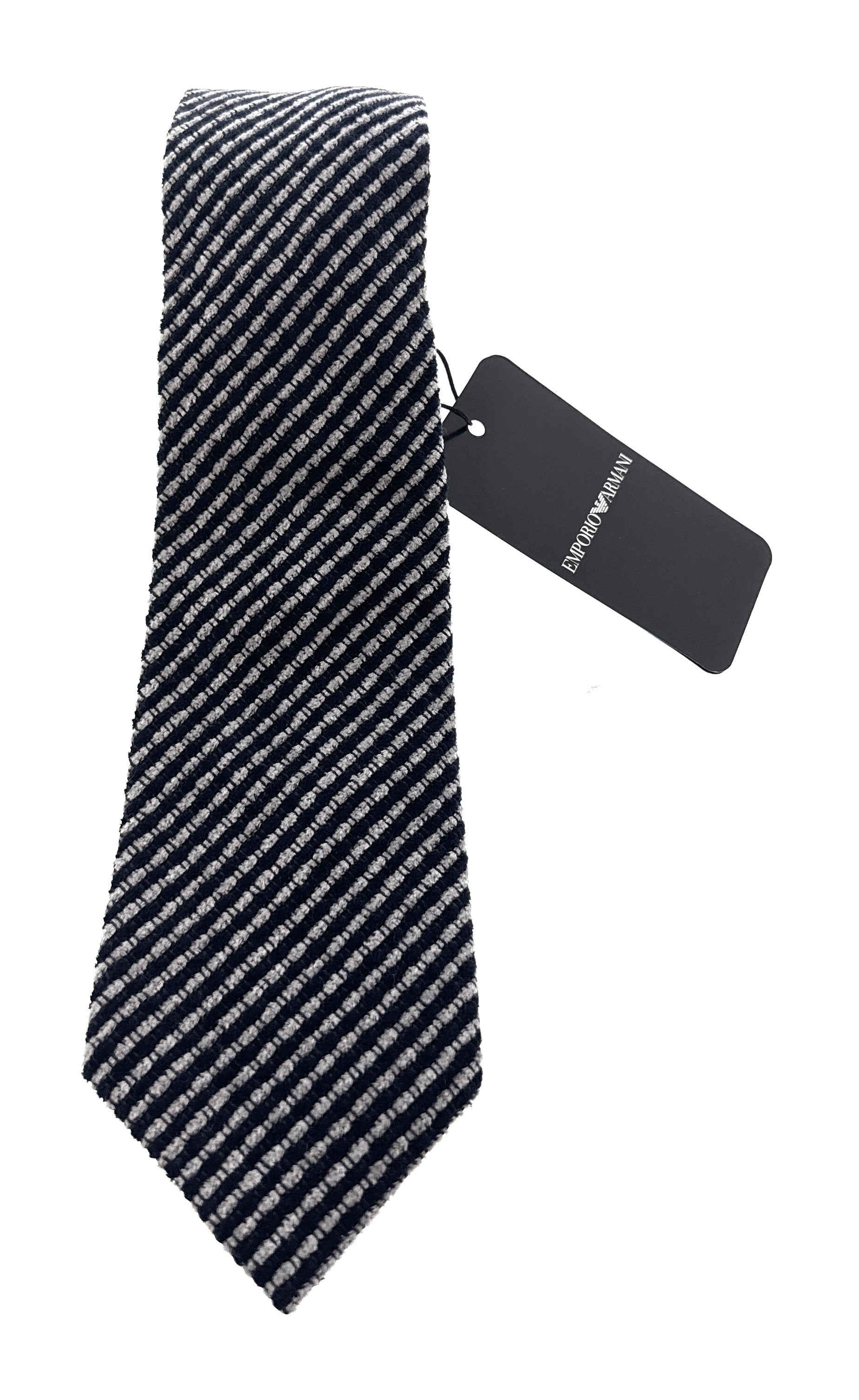 Emporio Armani Men's Blue & Grey Striped Tie, 3"