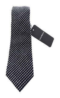Emporio Armani Men's Blue & Grey Striped Tie, 3"