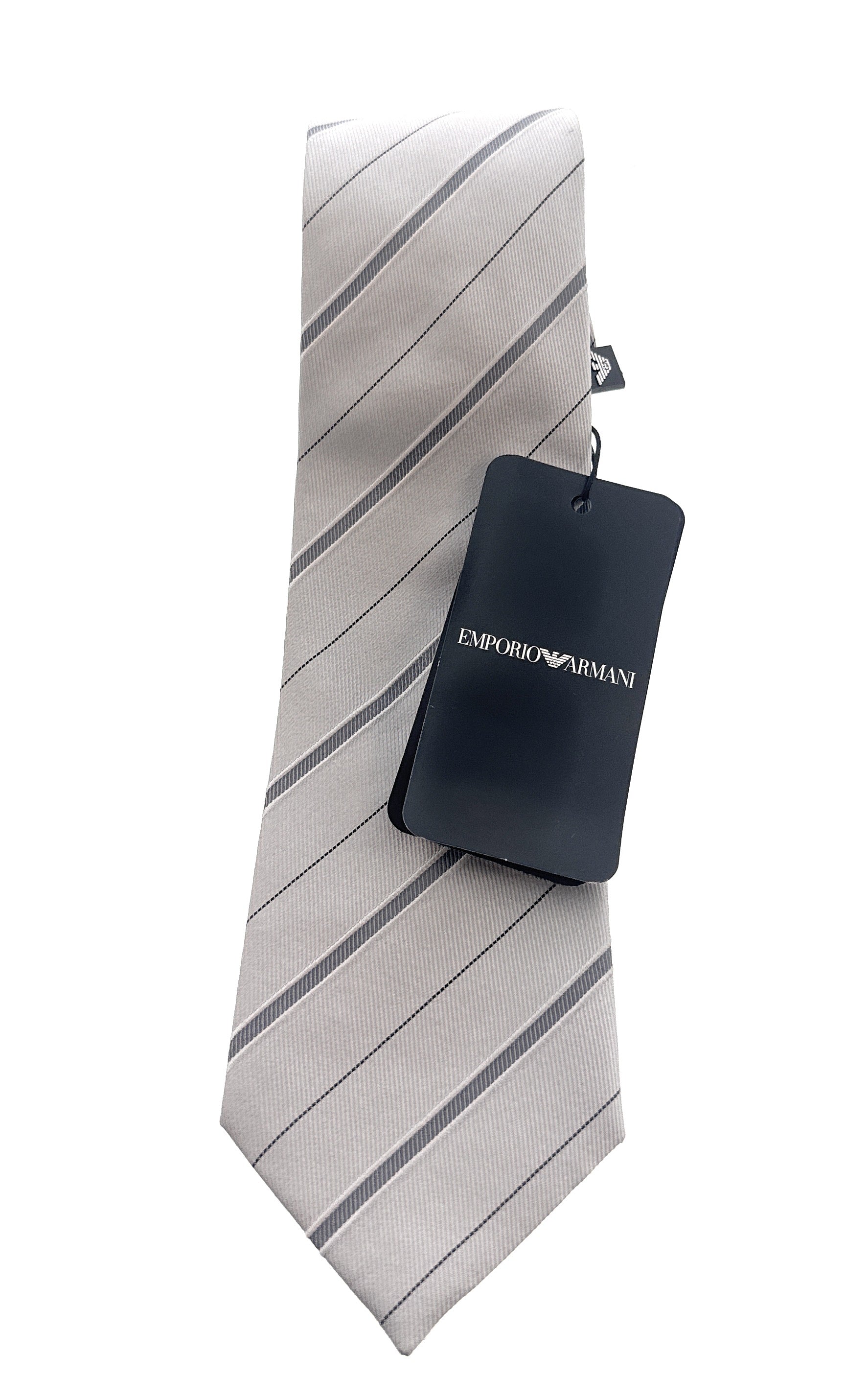 Emporio Armani Pearl Grey Regimental stripe Men's Tie, 3"