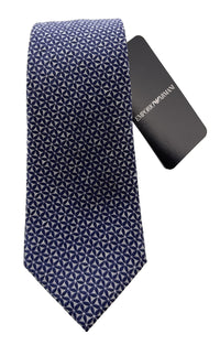 Emporio Armani Mens Peacot Blue Geometric Tie – Made in Italy