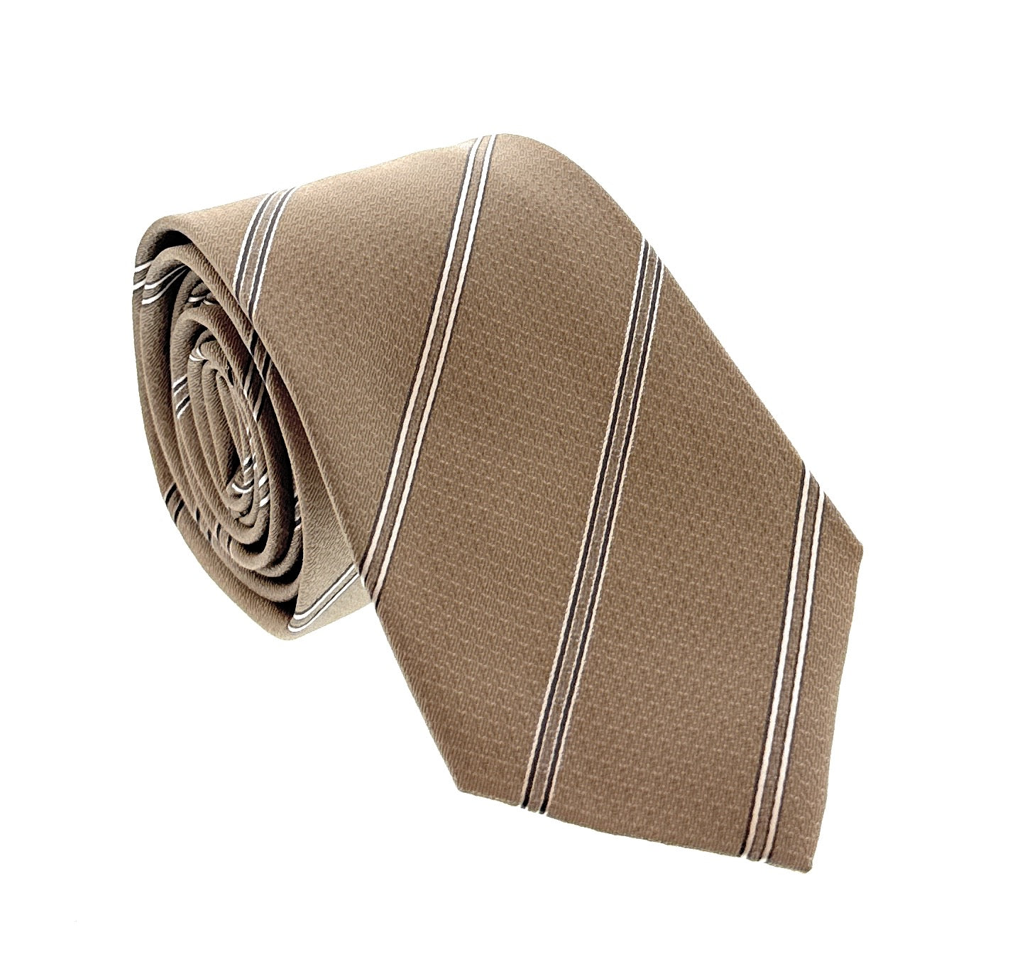 Emporio Armani Men’s Khaki Regimental Stripe Silk Necktie, 3"