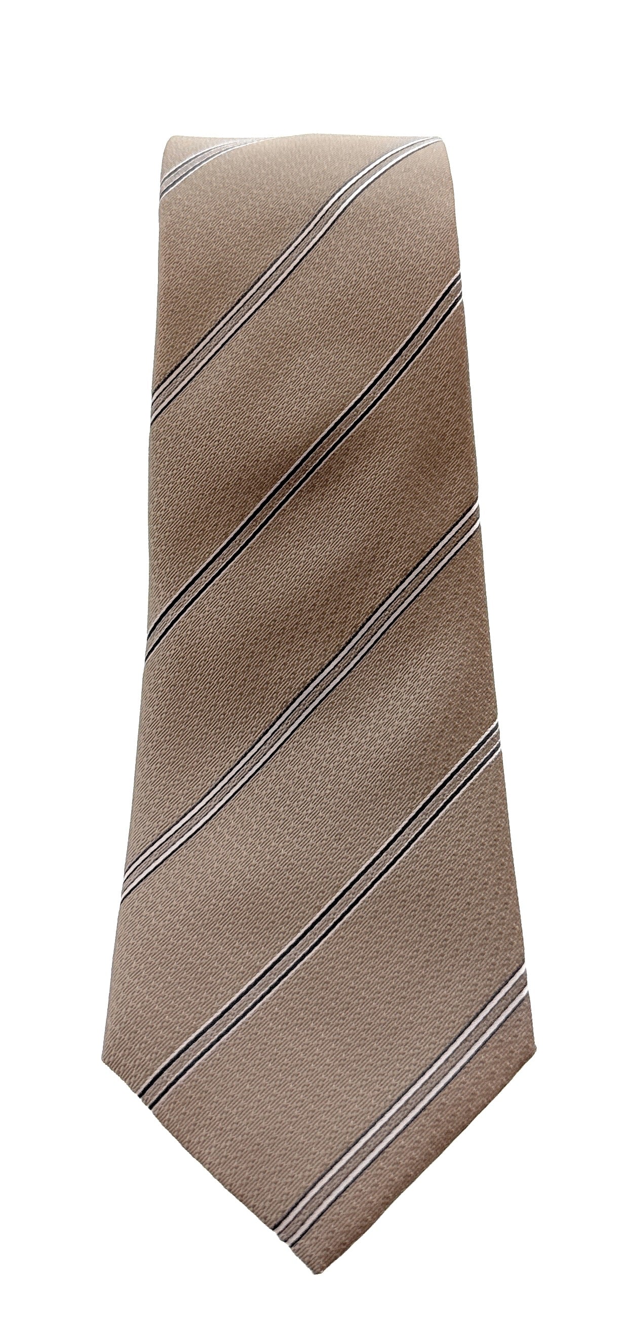 Emporio Armani Men’s Khaki Regimental Stripe Silk Necktie, 3"