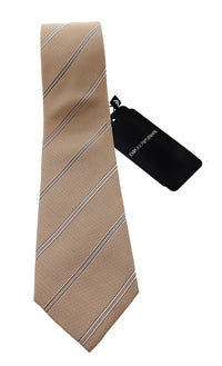 Emporio Armani Men’s Khaki Regimental Stripe Silk Necktie, 3"
