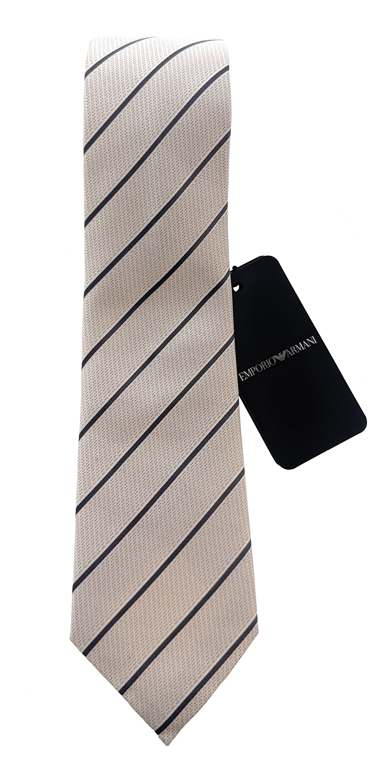 Emporio Armani Mens White Grey Stripe Tie – Made in Italy