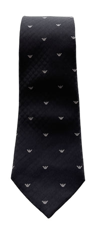 Emporio Armani Men’s Grey Silk Necktie with Logo Print, 3"