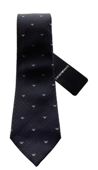 Emporio Armani Men’s Grey Silk Necktie with Logo Print, 3"