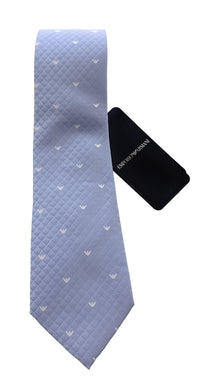 Emporio Armani Men’s Light Blue Silk Necktie with Logo Print, 3"