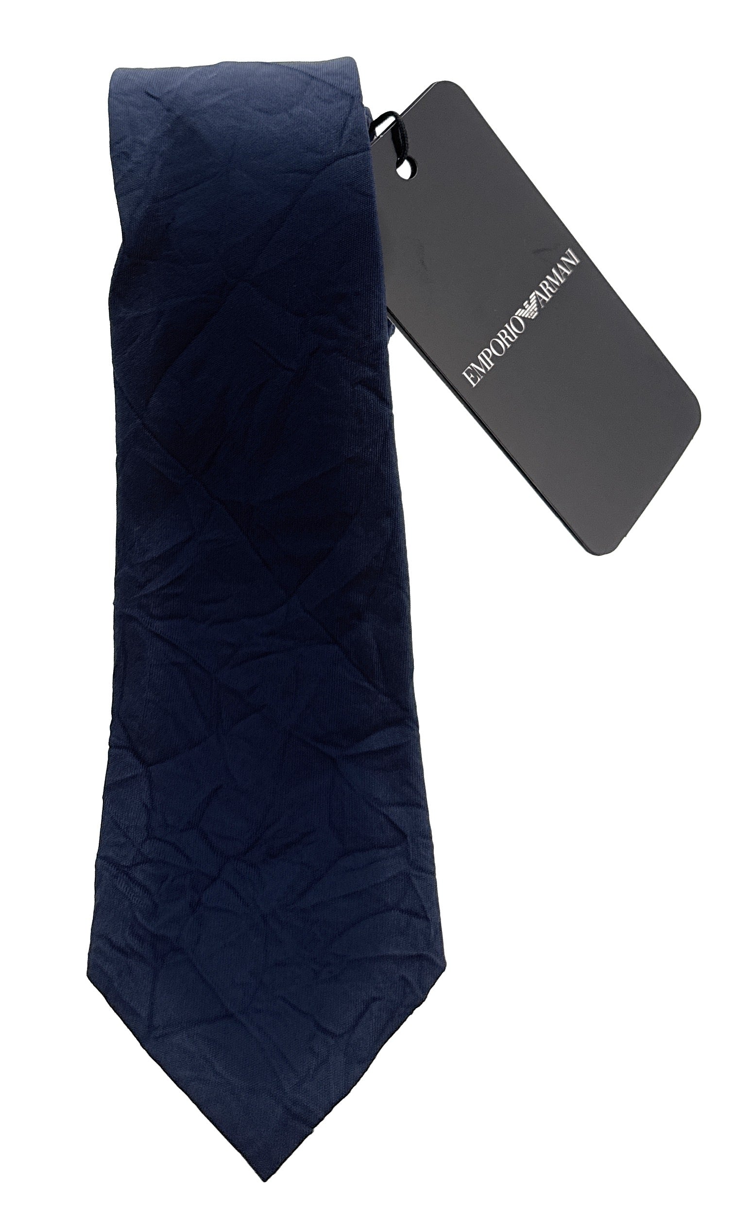 Emporio Armani Navy Blue Solid wrinkle Silk Tie – 2in