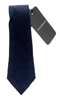 Emporio Armani Navy Blue Solid wrinkle Silk Tie – 2in